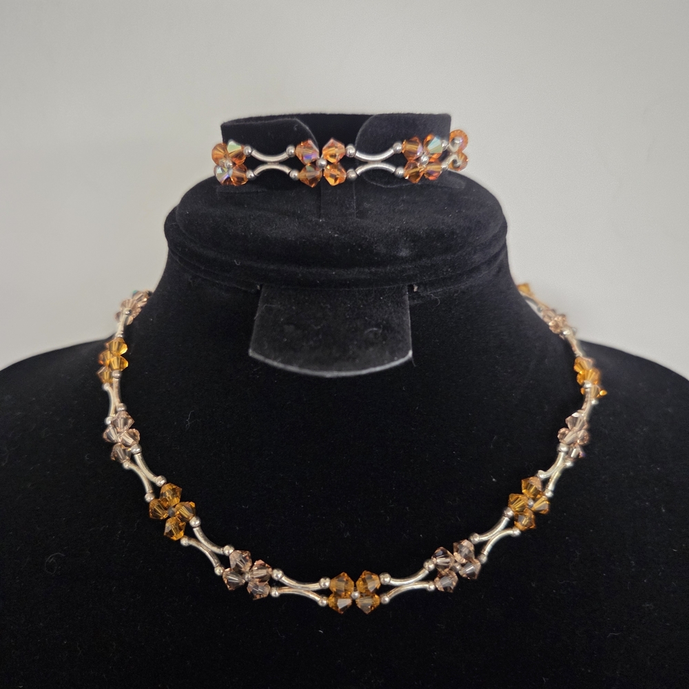 Elegant Silver and Amber Swarovski Crystal Jewelry Set
